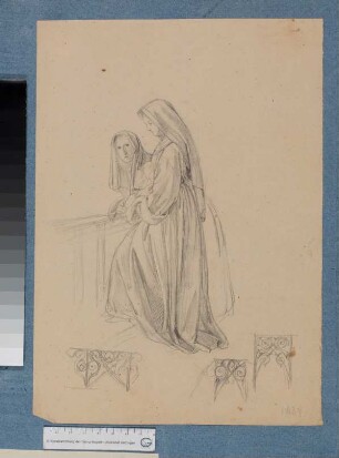 Figurenstudie und Geländerornament zu "Die beiden Nonnen" aus Hans Christian Andersens "Bilderbuch ohne Bilder"