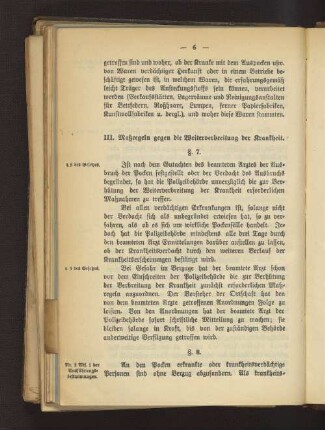 III. Maßregeln gegen die Weiterverbreitung der Krankheit.