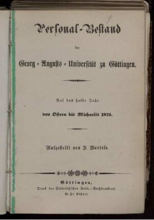 SS 1875: Personal-Bestand der Georg-Augusts-Universität zu Göttingen