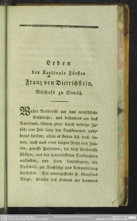 Leben des Kardinals Fürsten Franz von Dietrichstein, Bischofs zu Olmütz