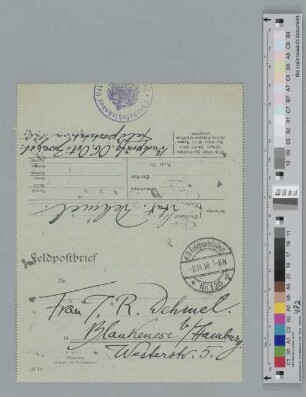 Briefkarte an Ida Dehmel