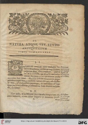 De Natvra. Atqve. V.v. Stvdii antiqvitatvm. liber singvlaris