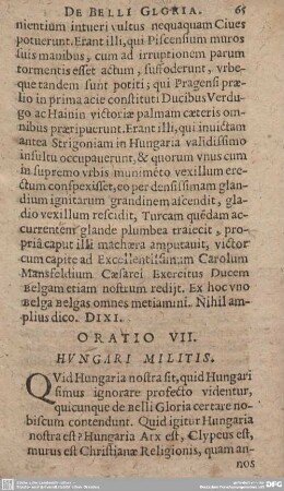 ORATIO VII. HUNGARI MILITIS.