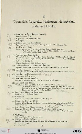 II. Ölgemälde, Aquarelle, Miniaturen, Holzschnitte, Stiche und Drucke (Nr. 130-214m)