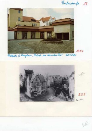 Grabenstraße. - Rückseite des Komplexes "Galerie am Hornschen Tor" (September 1983). - Grabenstraße um 1955, Photo Römer