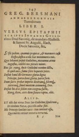 Greg. Bersmani Annaebergensis Tumulorum Liber I.