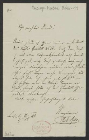 Brief an Ferdinand Mendheim, 11.12.1840