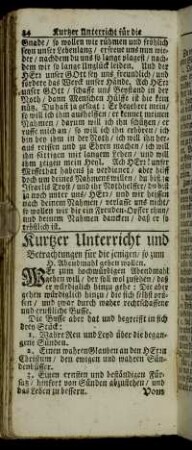 Kurtzer Unterricht und Betrachtungen für die jenigen, so zum H. Abendmahl gehen wollen. - Valet-Segen.