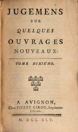 Jugemens sur quelques ouvrages nouveaux. 10. 1745