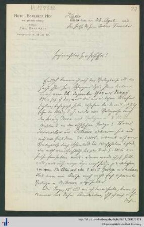 Brief vom 28.04.1903.