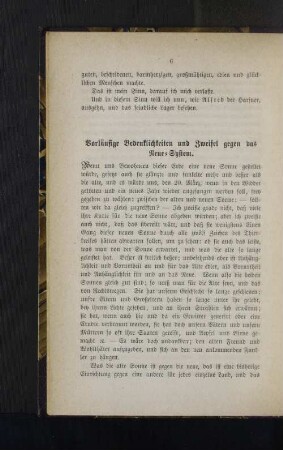 Vorläufige Bedenklichkeiten und Zweifel gegen das Neue-System.