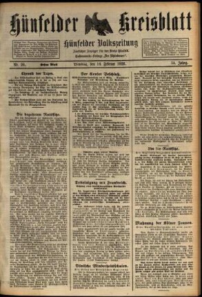 Erste Ausgabe vom Dienstag, den 16. Februar 1926.