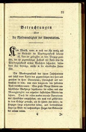 Betrachtungen über die Nothwendigkeit der Amputation.
