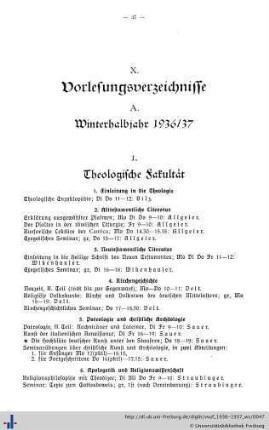 A. Vorlesungsverzeichnis für das Winterhalbjahr 1936/37
