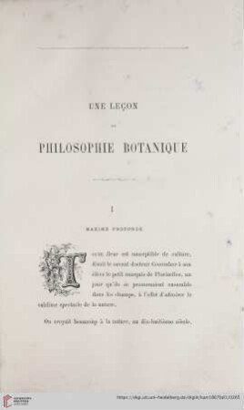 Une Lecon de Philosophie Botanique