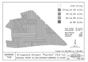 Ertragskarte Scheyern "Flachfeld" (16,6 ha) (Winterweizen "ORESTIS", SEL-DGPS, DATAVISION-FLOWCONTROL, 12.+13.8.1991)