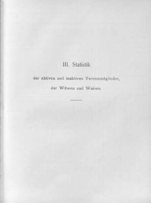 III. Statistik der aktiven und inaktiven Vereinsmitglieder, der Witwen und Waisen