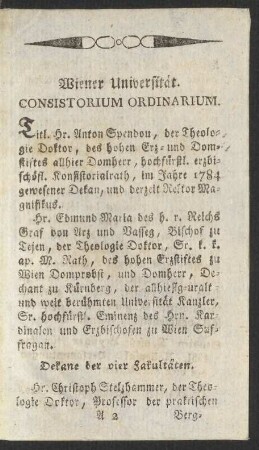 Wiener Universität. Consistorium Ordinarium