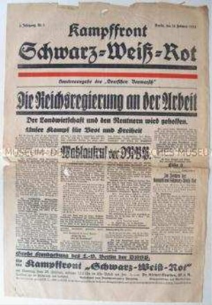 Sonderdruck der "Kampfront Schwarz-Weiß-Rot" zu den ersten Maßnahmen der Hitler-Regierung