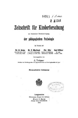 19: Zeitschrift für Kinderforschung - 19.1914