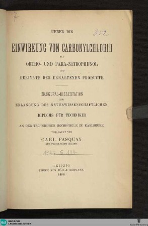 Über die Einwirkung von Carbonylchlorid auf Ortho- und Para-Nitrophenol und Derivate der erhaltenen Producte