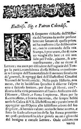 Illustriss.mo Sig. e Patron Colendiss.mo