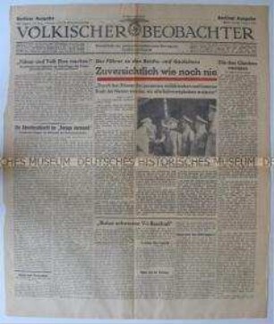 Titelblatt der Tageszeitung "Völkischer Beobachter" u.a. zu einem Treffen Hitlers mit den Gauleitern der NSDAP und zu V-1-Angriffen auf London