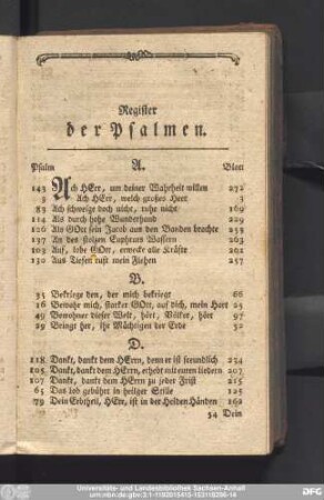Register der Psalmen.
