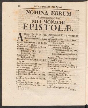Nomina Eorum ad quos scriptae exstant Nili Monachi Epistolae.