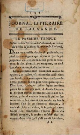 Journal littéraire de Lausanne : ouvrage périodique. 5, 5. 1796