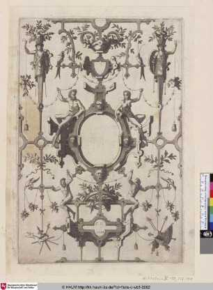 [Ornamentfüllung mit Grotesken und drei Kartuschen; Surface Decoration, Grotesque with Strapwork, including three Cartouches]