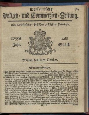 41tes Stueck, Montag den 12ten October 1795