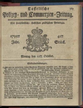 41tes Stueck, Montag den 12ten October 1795