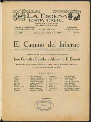 El camino del infierno : comedia en un acto y tres cuadros