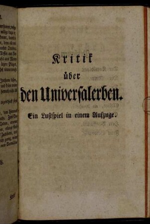Kritik über den Universalerben. [...]