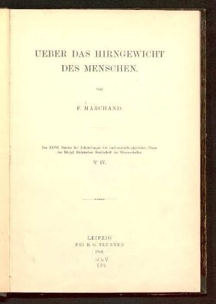 Über das Hirngewicht des Menschen : [vorgetragen für die Abhandlungen am 13. Januar 1902]
