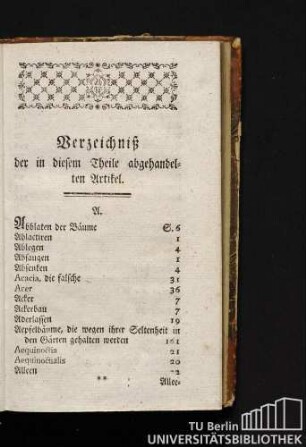 Verzeichniß der in diesem Theile abgehandelten Artikel.