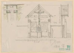 Fischer, Theodor; Holzkirchen; Kriegerdenkmal und Brunnen - Teilgrundriss, Ansicht