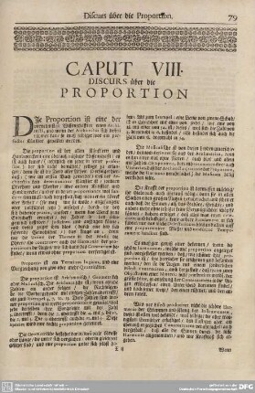 CAPUT VIII. DISCURS über die PROPORTION