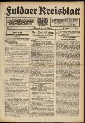 Erste Ausgabe vom Mittwoch, den 28. März 1917.