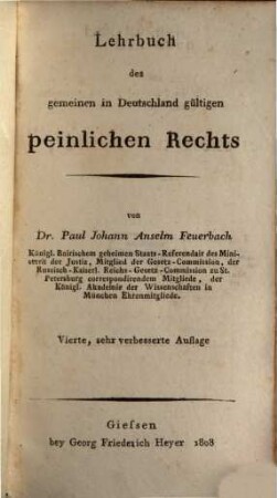 Lehrbuch des gemeinen in Deutschland gültigen peinlichen Rechts