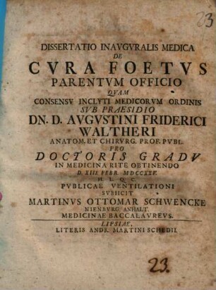 Diss. inaug. med. de cura foetus parentum officio