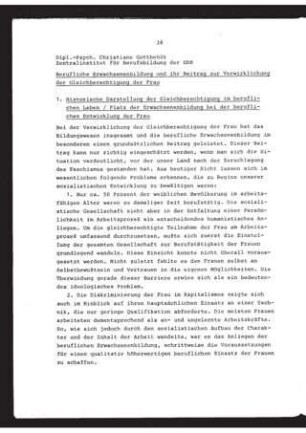 Berufliche Erwachsenenbildung ihr Beitrag zur Verwirklichung der Gleichberechtigung der Frau