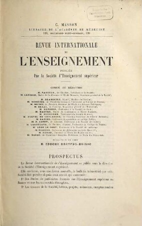 Revue internationale de l'enseignement. 1. 1881