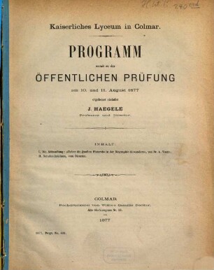 Programm des Lyceums in Colmar : für das Schuljahr ..., 1876/77