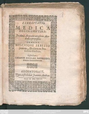 Exercitatio Medica Decima Septima