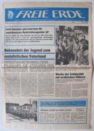 Tageszeitung der SED-BL Neubrandenburg "Freie Erde" mit dem Wortlaut des Interviews von Erich Honecker mit der amerikanischen Nachrichtenagentur AP