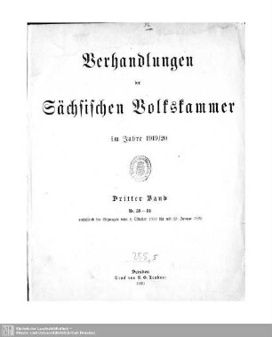 1919/20,3: Verhandlungen der Sächsischen Volkskammer