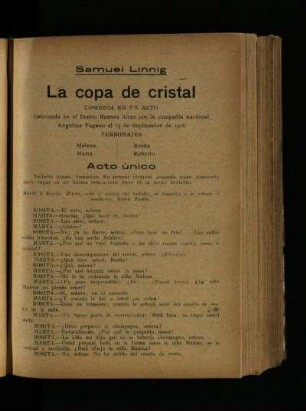 La copa de cristal : comedia en un acto