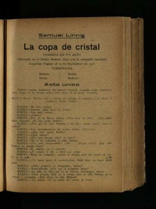 La copa de cristal : comedia en un acto